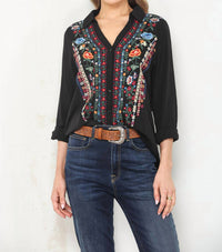 Paparazzi - Viscose Split Collar Embroidered Pull-Over Shirt