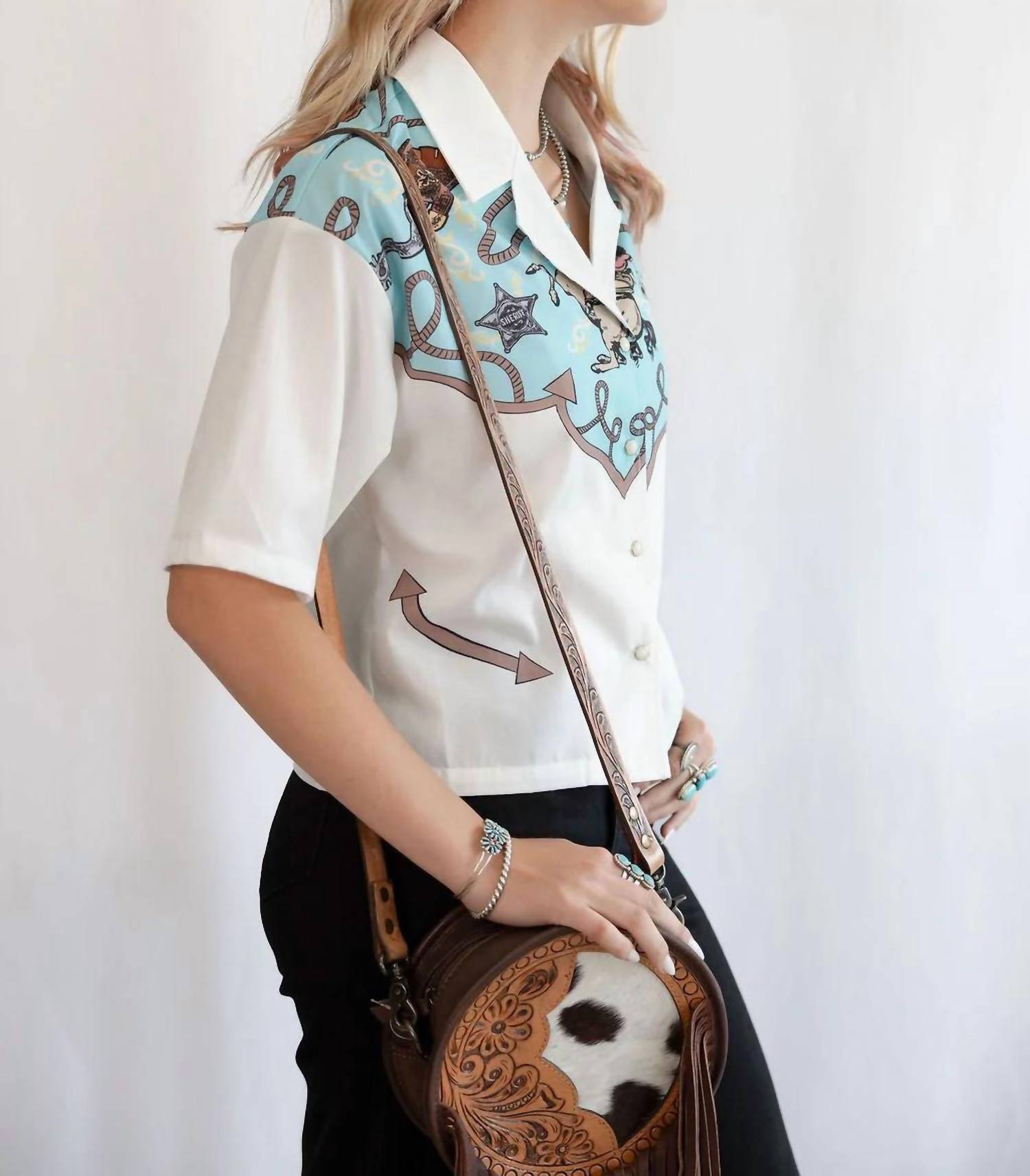 Lucky & Blessed - Western Yoke Button-down Short Sleeve Top