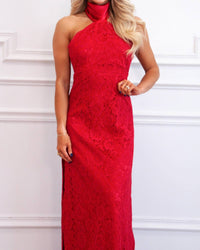 Luxxel - Delilah Lace Halter Neck Maxi Dress