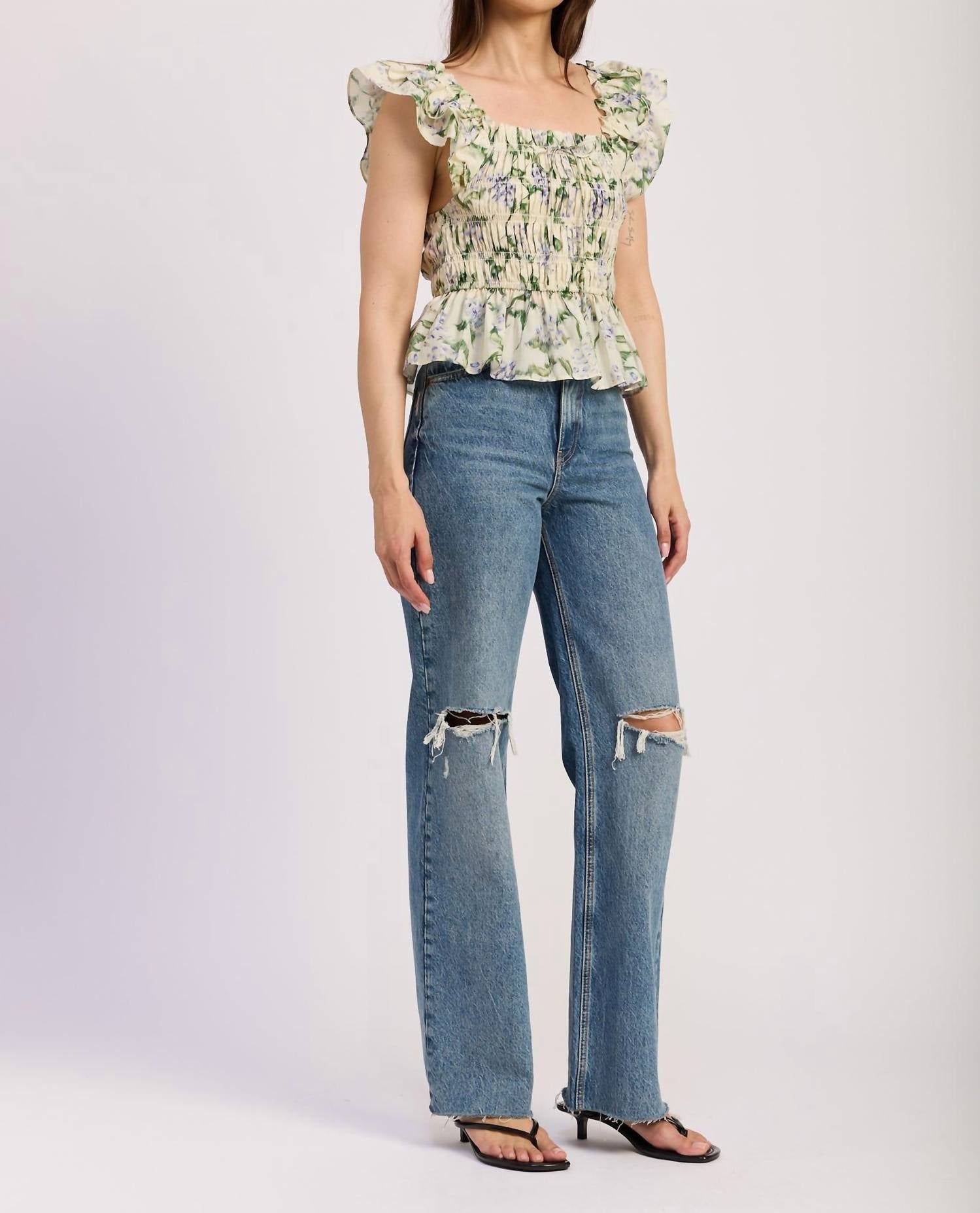 En Saison - Charleston Ruffle Sleeve Peplum Top