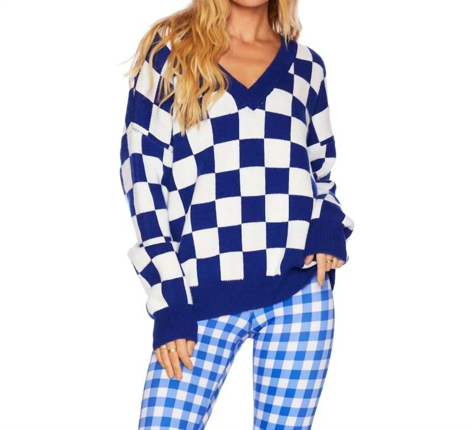 Beach Riot Joey V-neck Sweater in dazzling check - women's cardigan