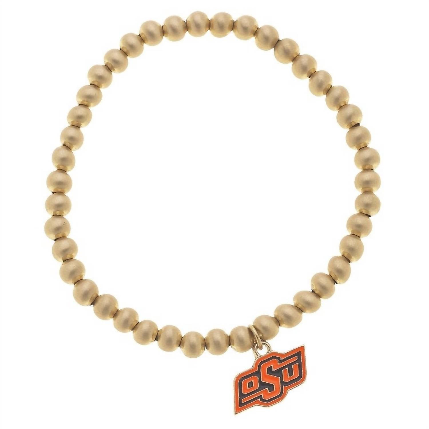 CANVAS Style Women's Oklahoma State Cowboys Ball Bead Stretch Bracelet in satin gold - women's jewelry