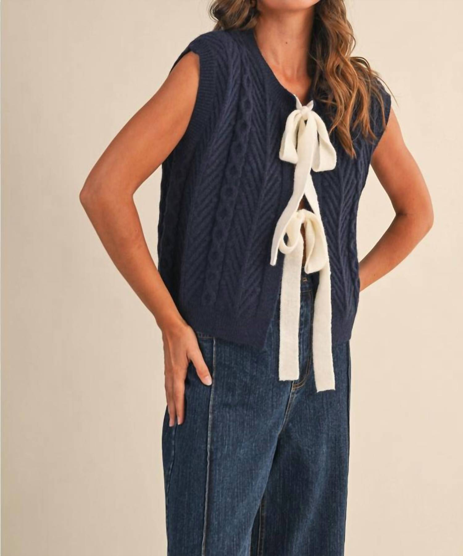 Klesis - Cable Knit With Front Ribbons Vest