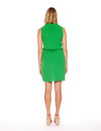 Viereck Brunswick Tie Waist Dress in solid leaf green - women's dress - detail view