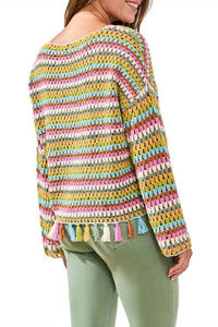 Tribal - Crochet Bell Sleeve Sweater With Tassels