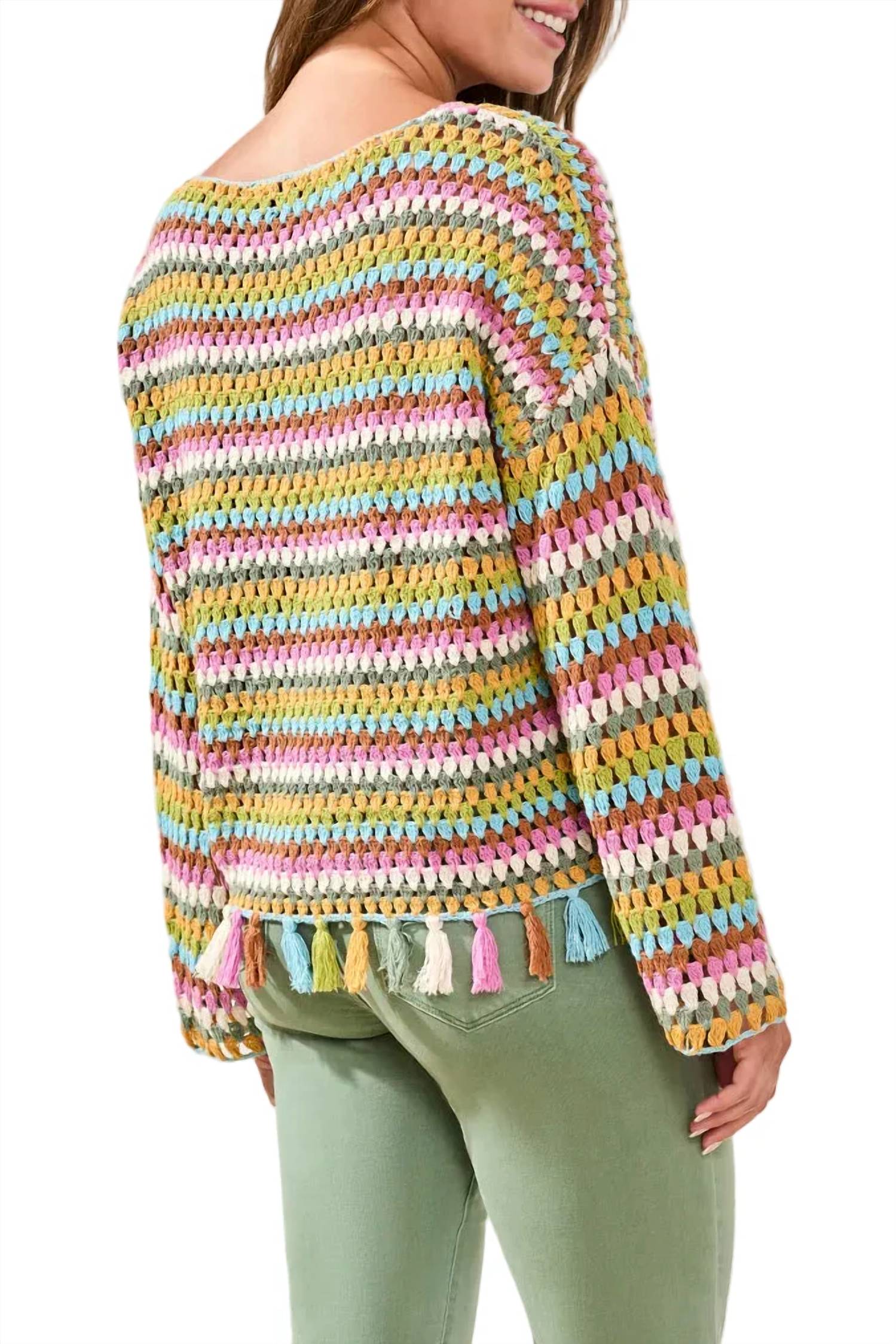 Tribal - Crochet Bell Sleeve Sweater With Tassels