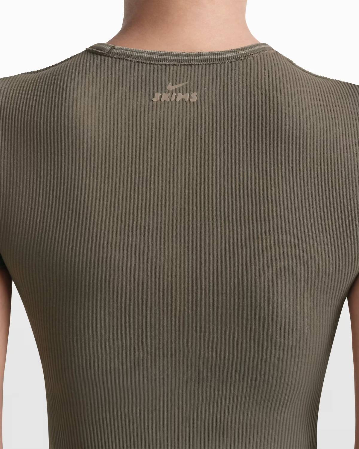 NikeSKIMS Ribbed Seamless Short Sleeve Top in oak moss dune - women's t-shirt - view 7