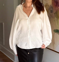 GLAM Button Front Long Sleeve Blouse in white opal - women's blouse - alternate view
