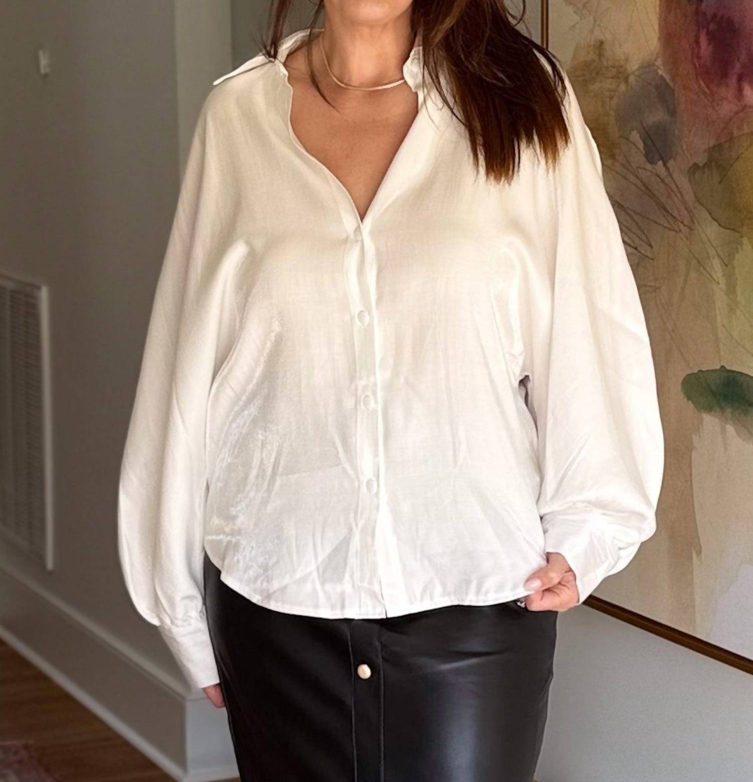 GLAM Button Front Long Sleeve Blouse in white opal - women's blouse - alternate view