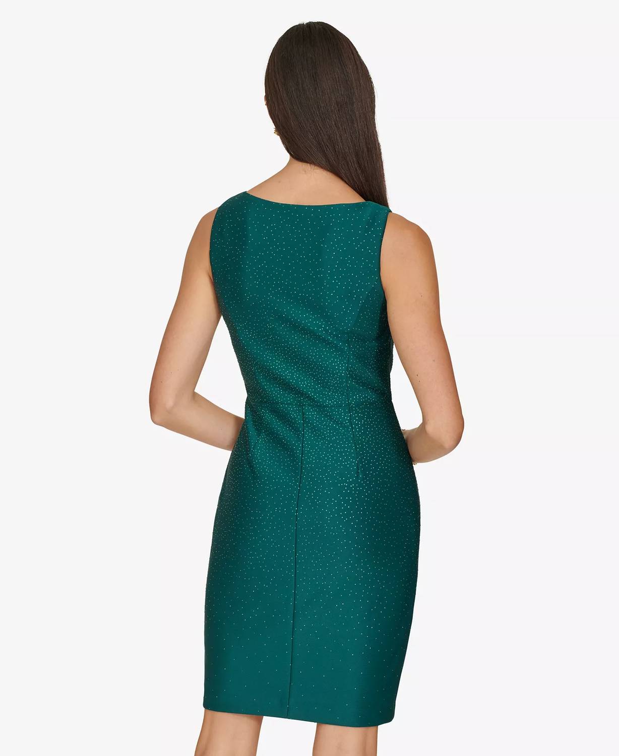 CALVIN KLEIN Boat-neck Embellished Sheath Dress in forest green - women's dress - detail view