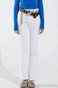 Q2 - Skinny Flare Jeans With Double Button Detail