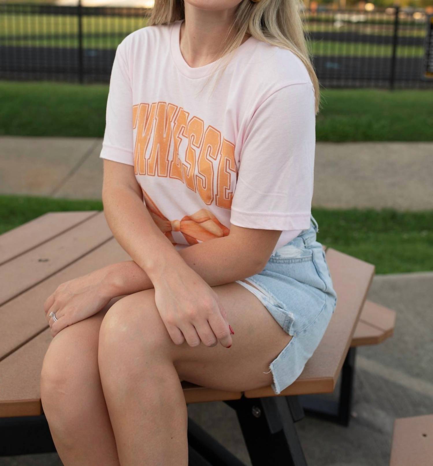 Canvas Apparel Tennessee Spirit Bow Short Sleeve Tee in pink - women's t-shirt - detail view