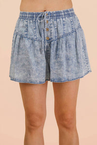 Very J - Whitney Washed Chambray Button Down Flare Shorts
