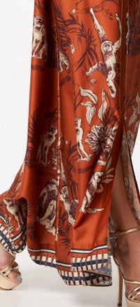 Ciebon - Satin Monkey Print Pants