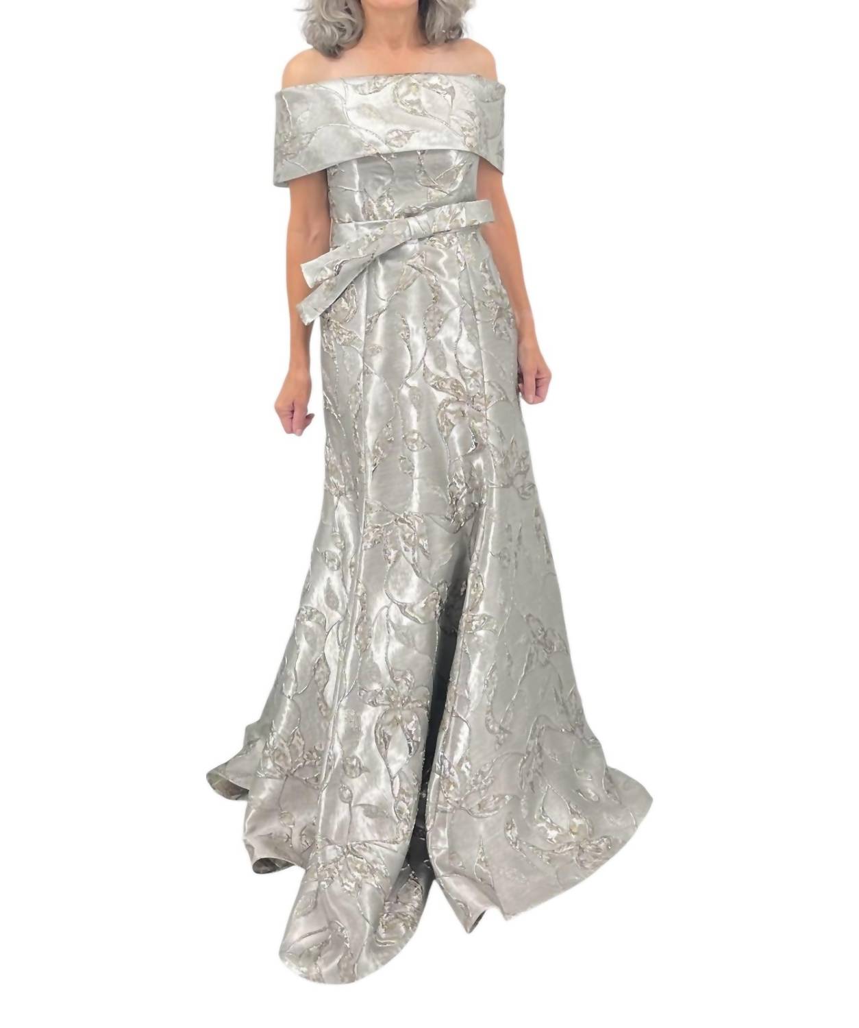 FRASCARA Off The Shoulder Dress in silver - women's dress - detail view