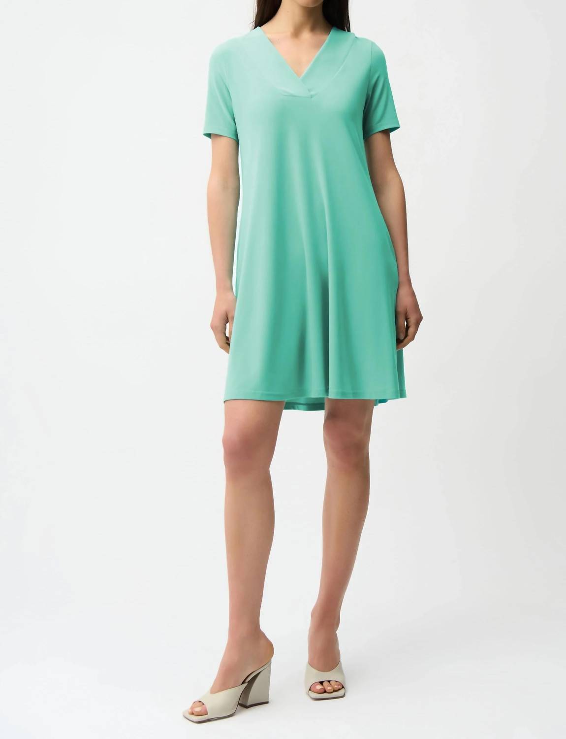 Joseph Ribkoff - V-neck Short Sleeves A-line Dress