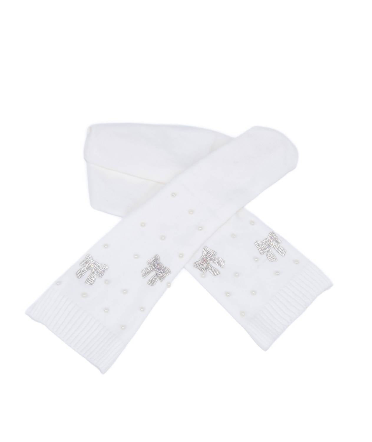 Bari Lynn Pearl And Crystal Bow Scarf in white - women's scarf