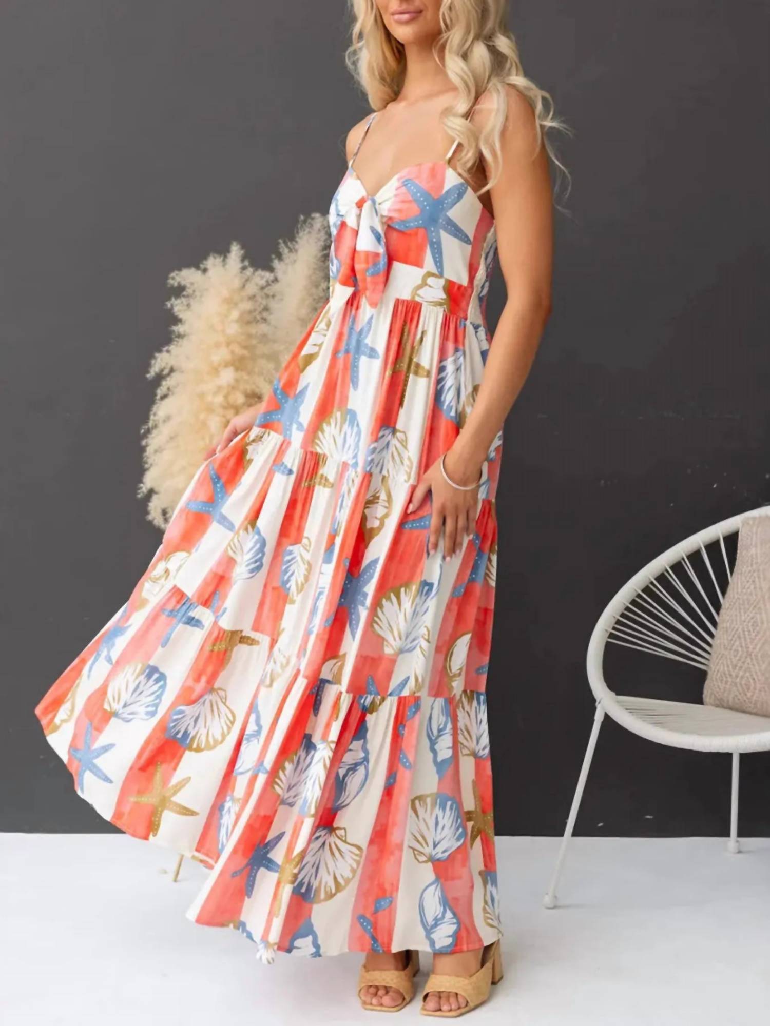 Trendsi - Printed Spaghetti Strap Maxi Dress with Pockets