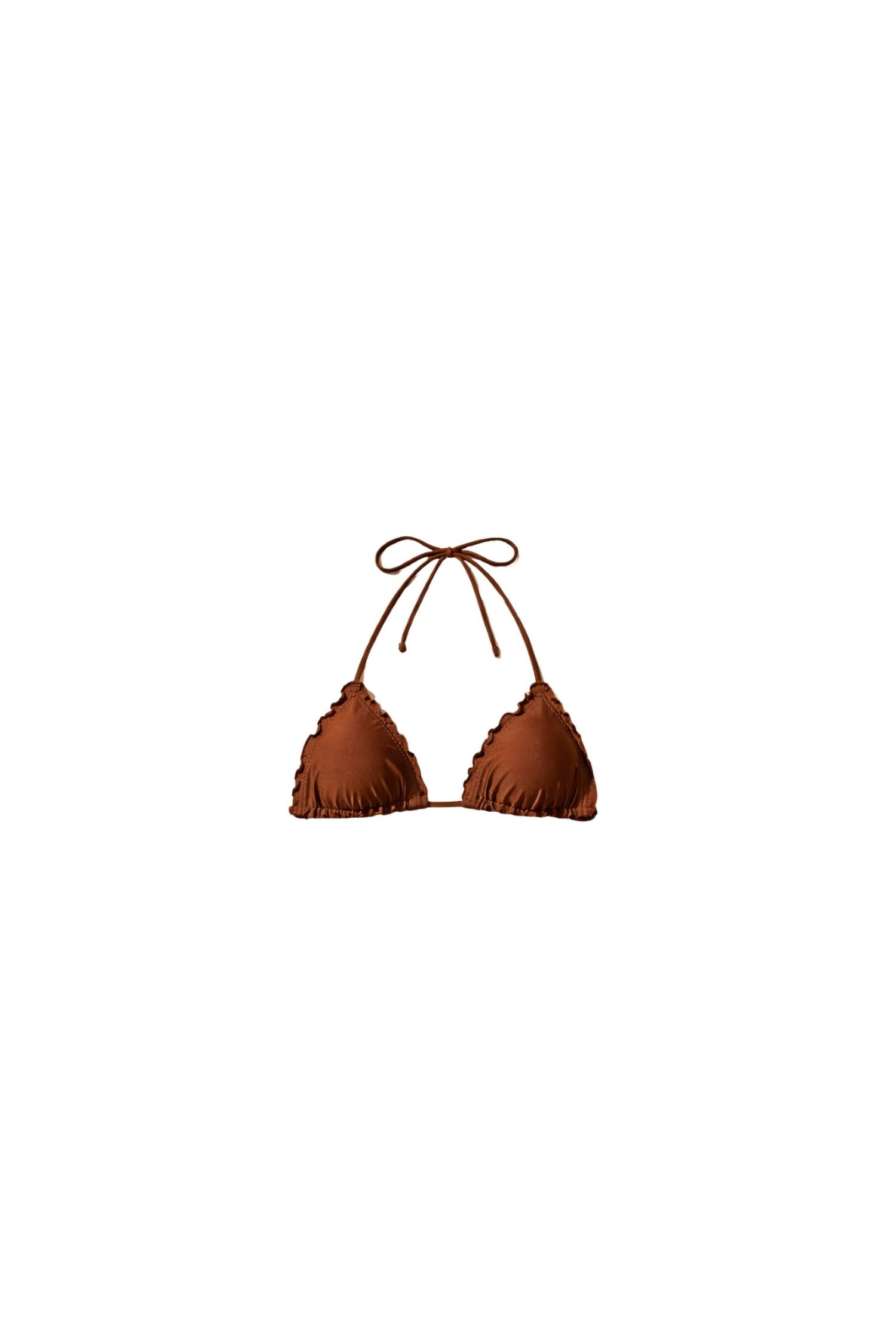 Luli Fama Cosita Buena Wavey Triangle Bikini Top in brown - women's swimwear - alternate view