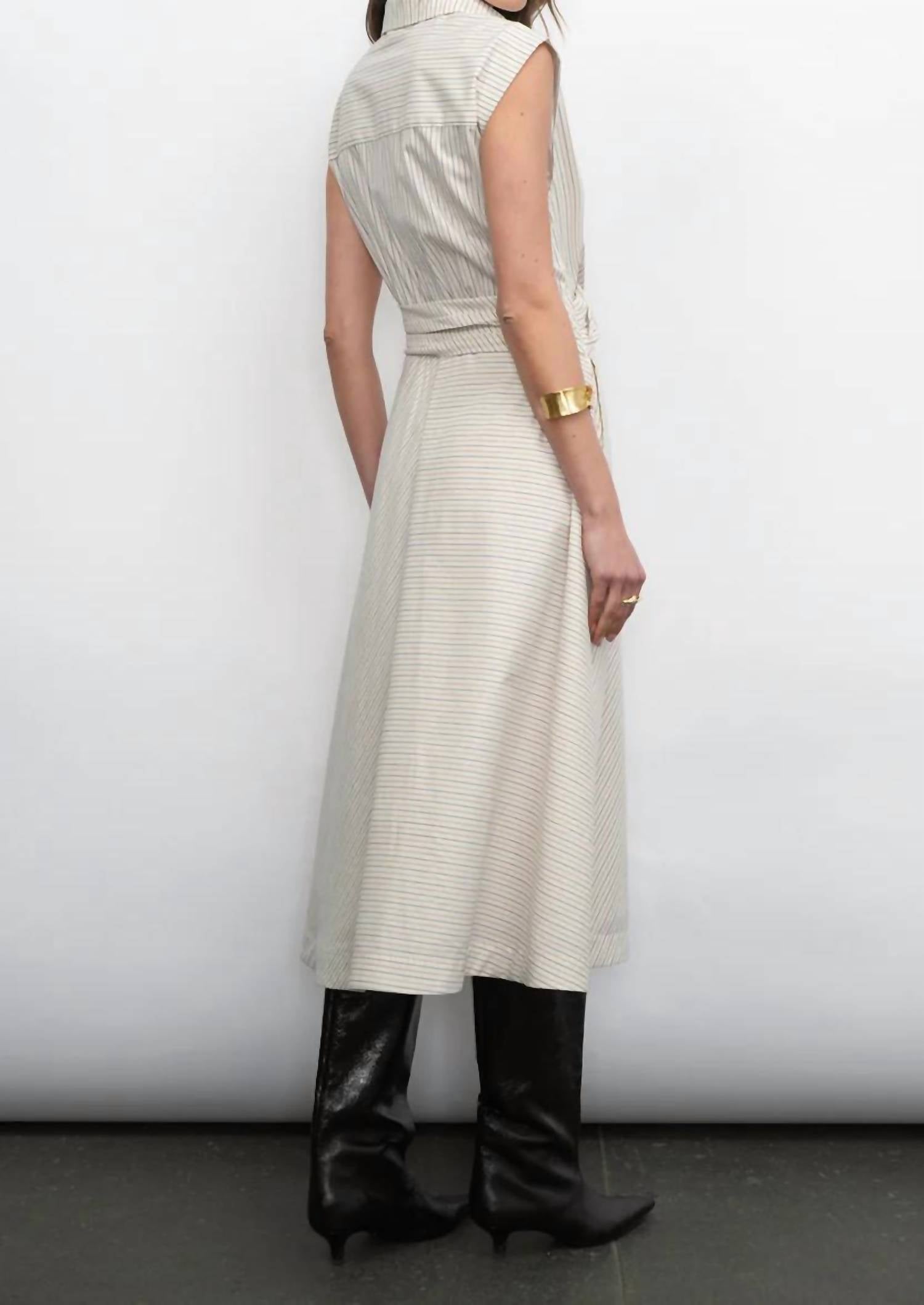 Greylin - Lorena Stripe Shirt Collar Midi Dress
