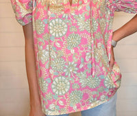 La Society - Floral Short Puff Sleeve Blouse