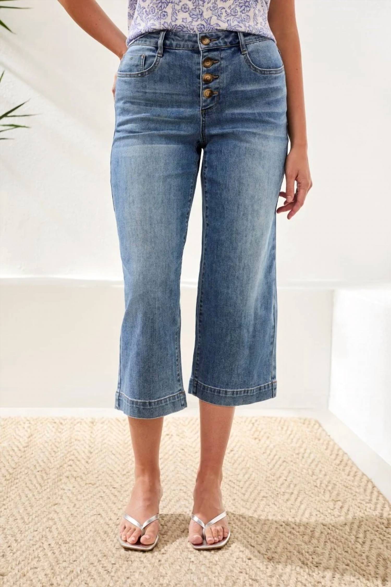 Tribal - Women's Audrey Button Fly Wide Crop Jean
