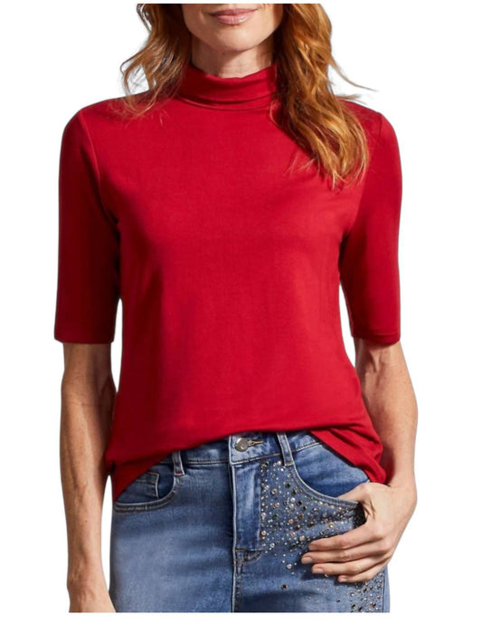 Tribal - French Terry Mock Neck Elbow Sleeve Top