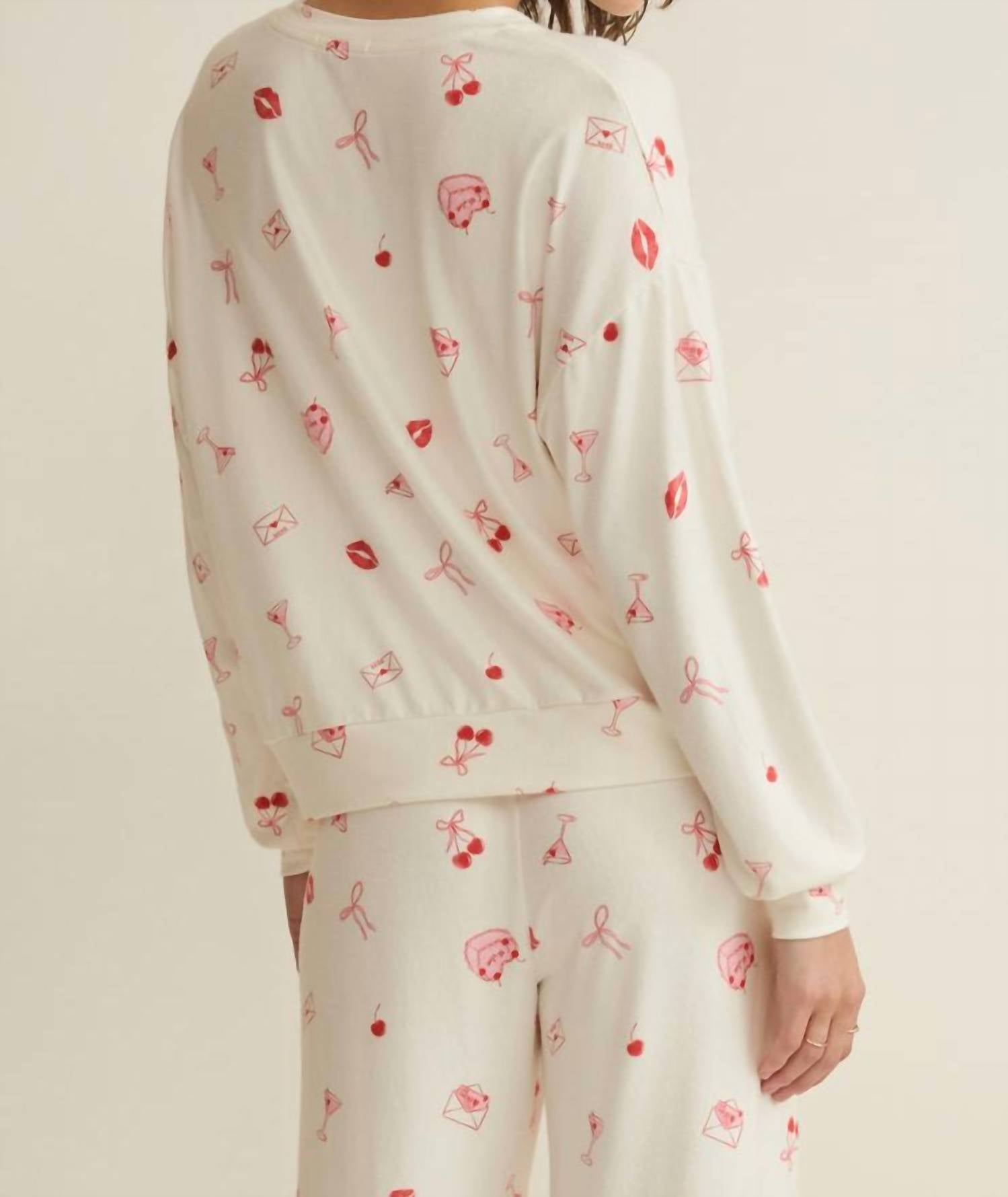 Z Lounge Mira Sweet Things Long Sleeve Top in vanilla ice - women's long sleeve top - detail view