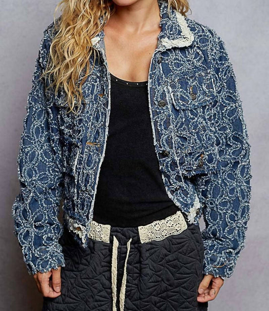 Pol - Long Sleeved Textured Woven Denim Jacket