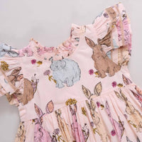 PINK CHICKEN Girls' Jennifer Double Ruffle Dress in vintage bunnies - kids' dress - detail view