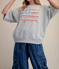 Easel - American Flag Fleece Top