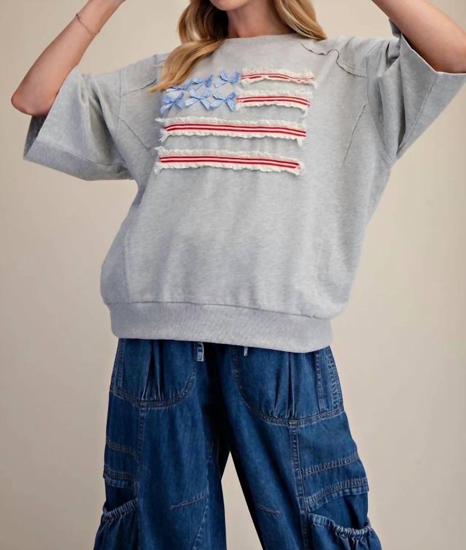 Easel - American Flag Fleece Top