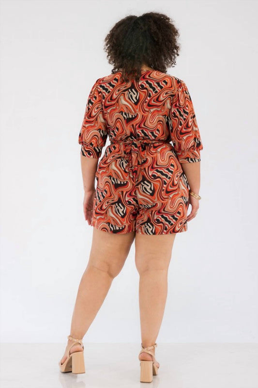 Karen T Design - Three Quarter Sleeve Patterned Romper