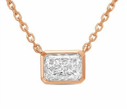 Diana M Jewels - 9.00 Cts Lab Grown East West Radiant Cut Bezel Pendant Necklace