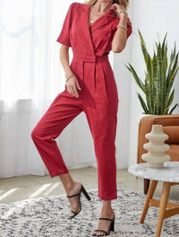 Day + Moon - Puff Sleeve Wrap Front Denim Jumpsuit