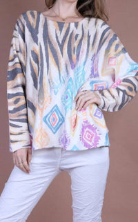 GIGI MODA Celeste Tiger Print Sweater in white - women's sweater
