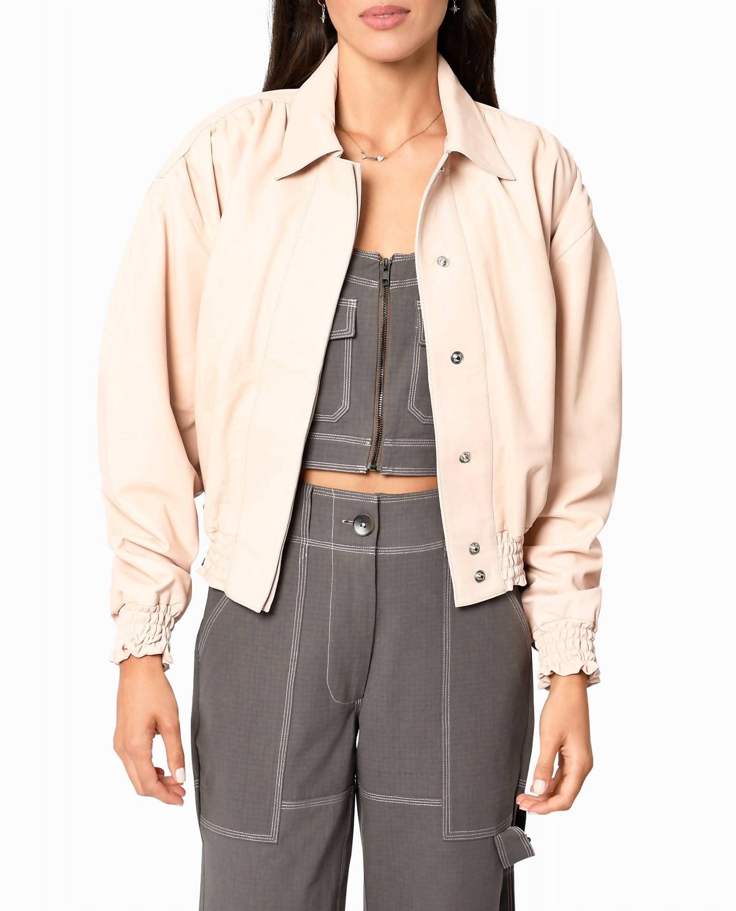 Nicole Miller - Collared Leather Jacket