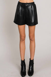 ALLIE ROSE Soft Pleather High Waisted Shorts in black - women's shorts