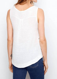CHARLIE B Women's Crisp Linen Sleeveless Blouse in white - women's blouse - detail view