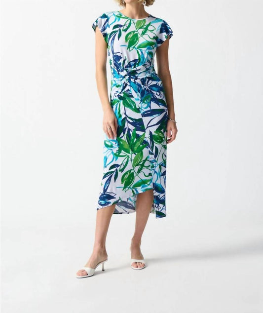 Joseph Ribkoff - Tropical Print Faux Wrap Midi Sheath Dress