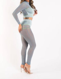K Too - Mesh Mockneck Top And Pants Day Set