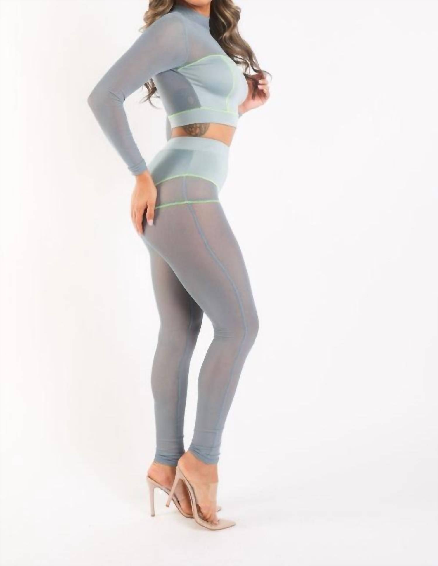 K Too - Mesh Mockneck Top And Pants Day Set