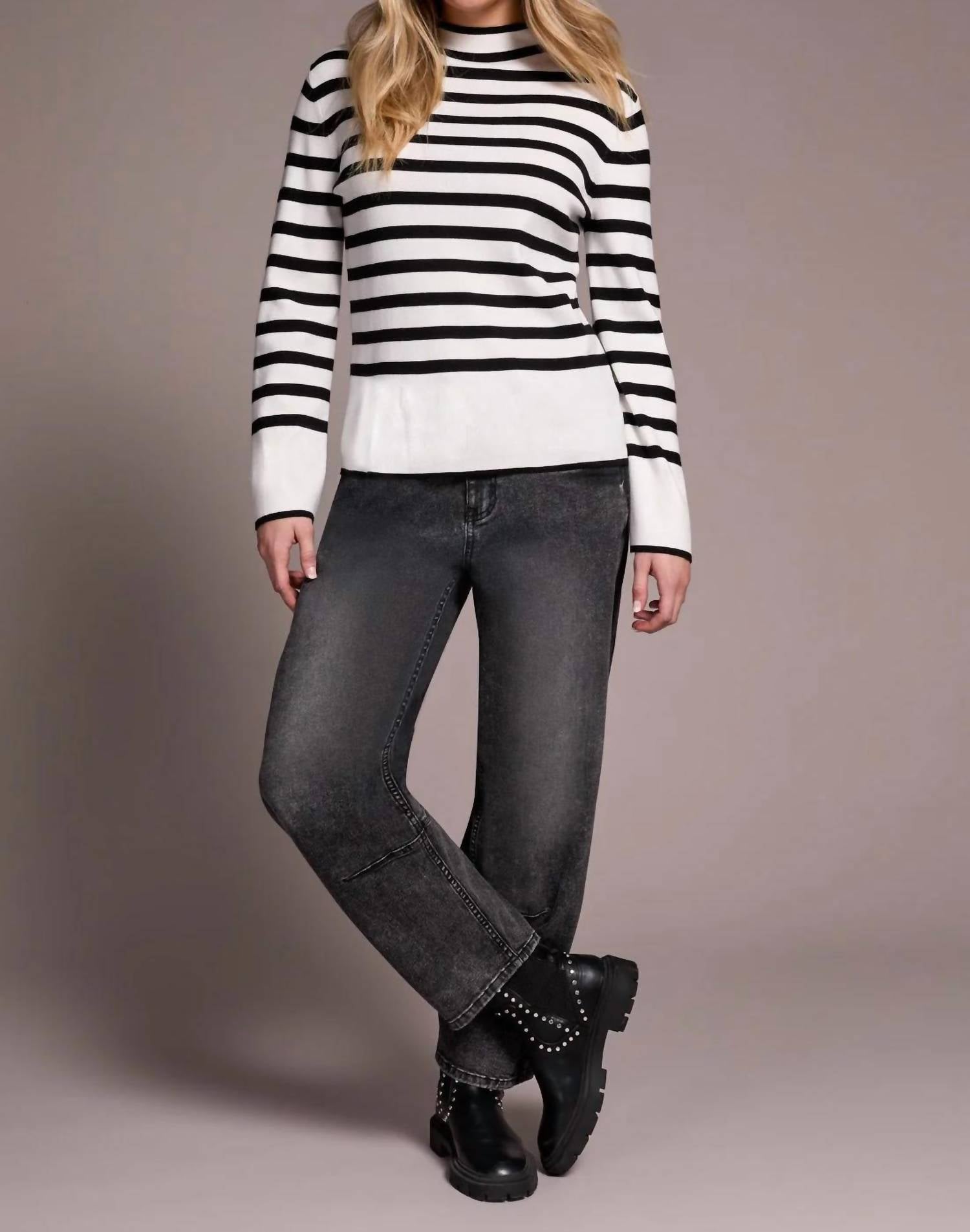 Tribal - Stripe Funnel Neck Sweater