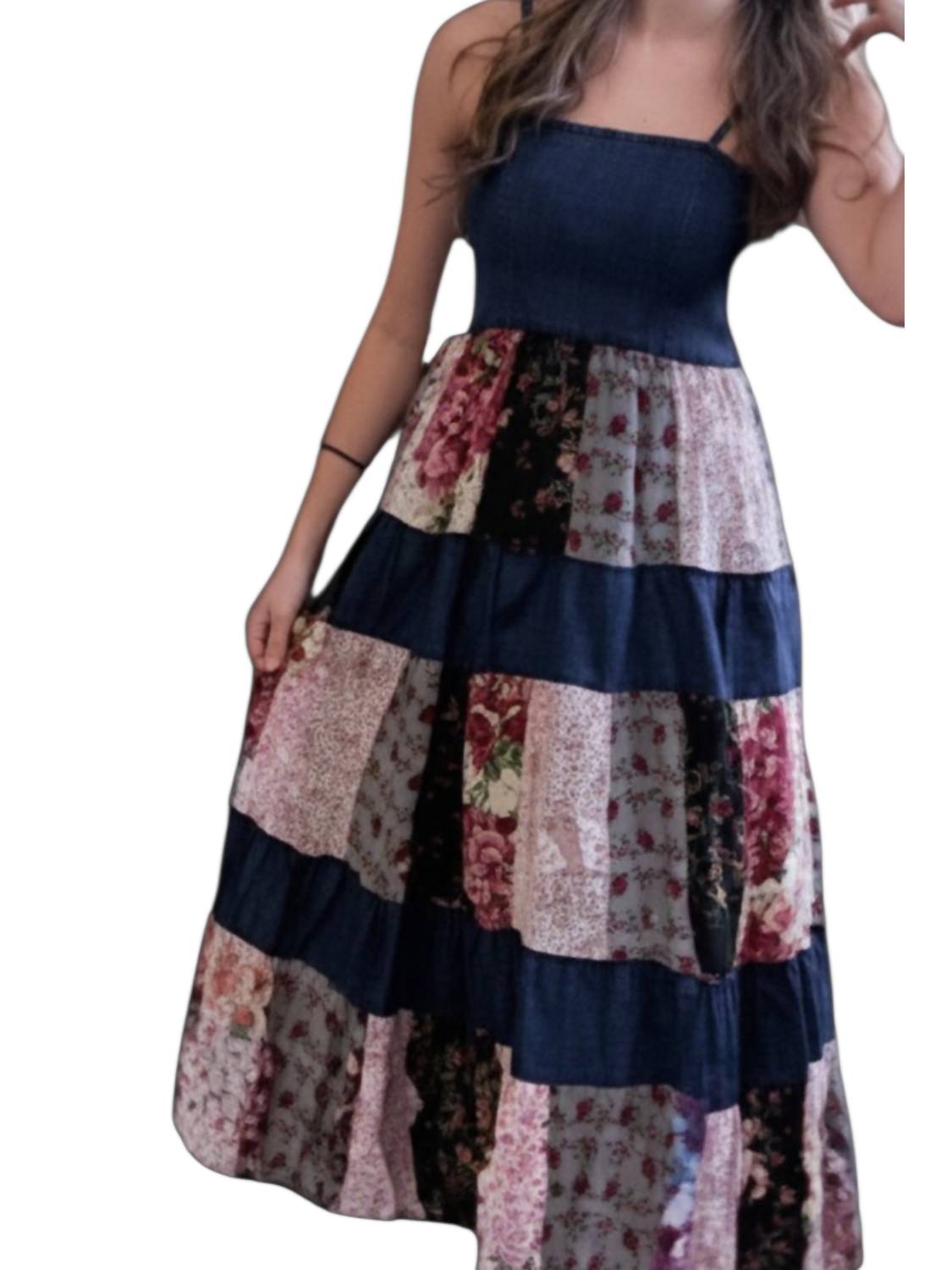 Young Threads - Sleeveless Patchwork Maxi Dress