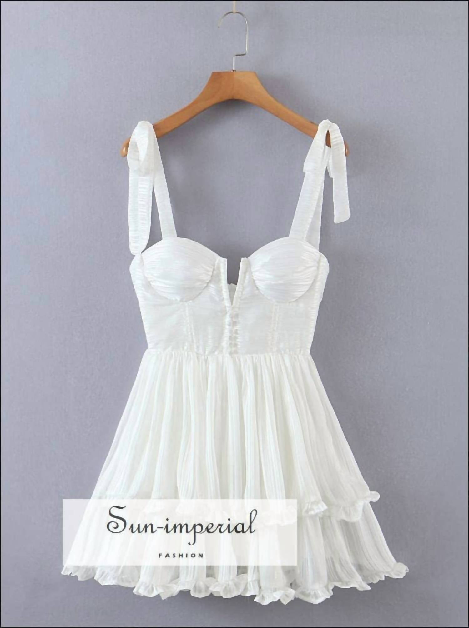 Sun Imperial - Women's Tie Cami Strap Spliced Neck Corset Mini Dress