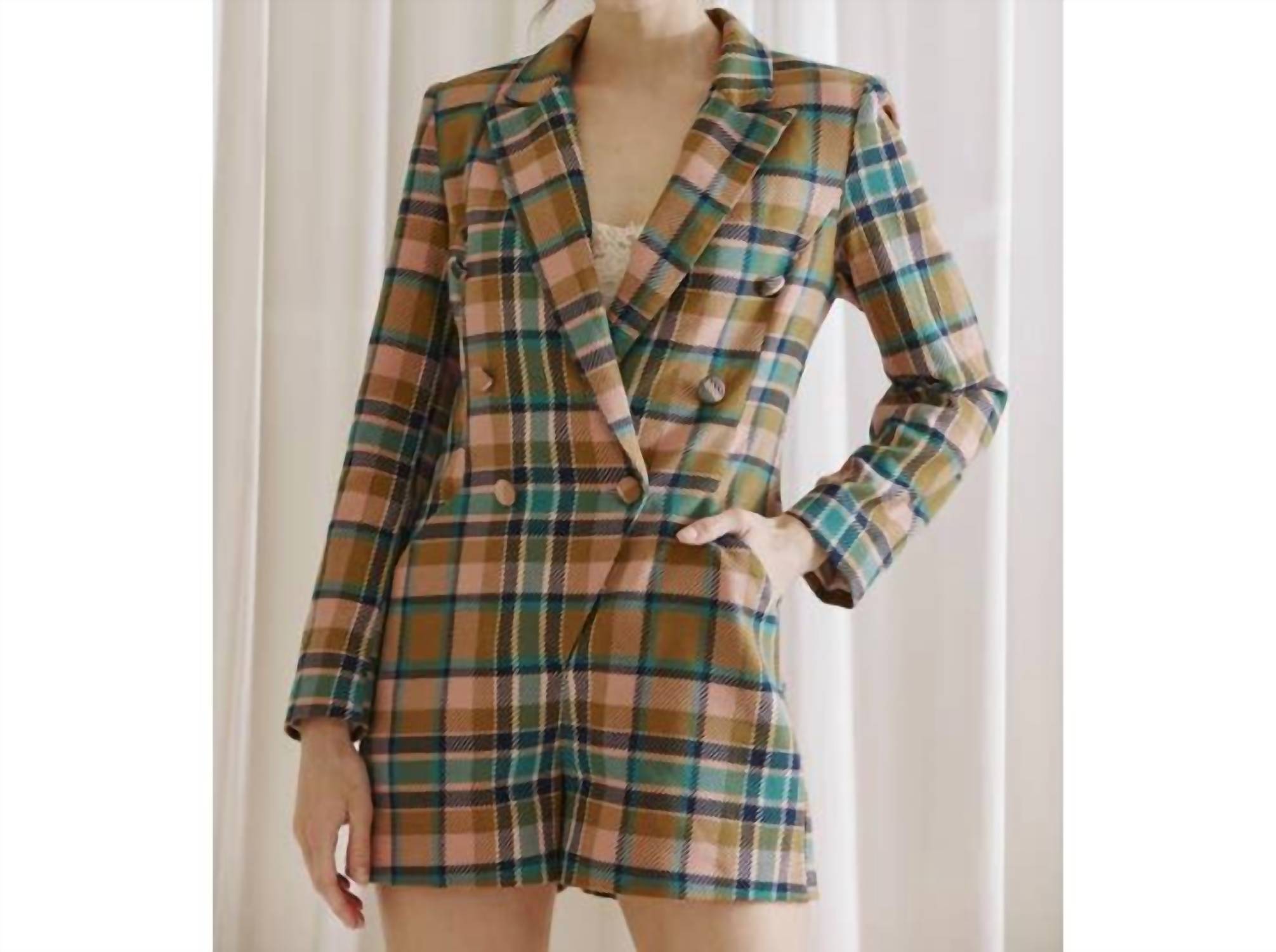 Mable - Women's Plaid Blazer Romper