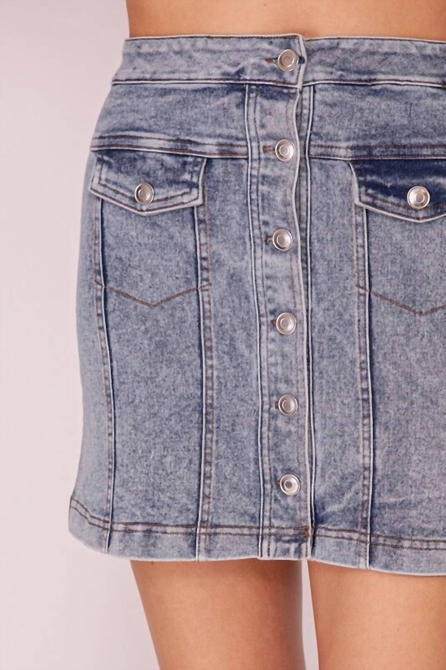 Timing Kacey Button Down Mini Skirt in light denim - women's skirt - view 4