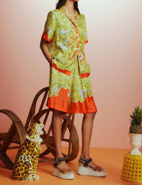 ALEMAIS Sierra Silk Shirt in multi - women's t-shirt - detail view