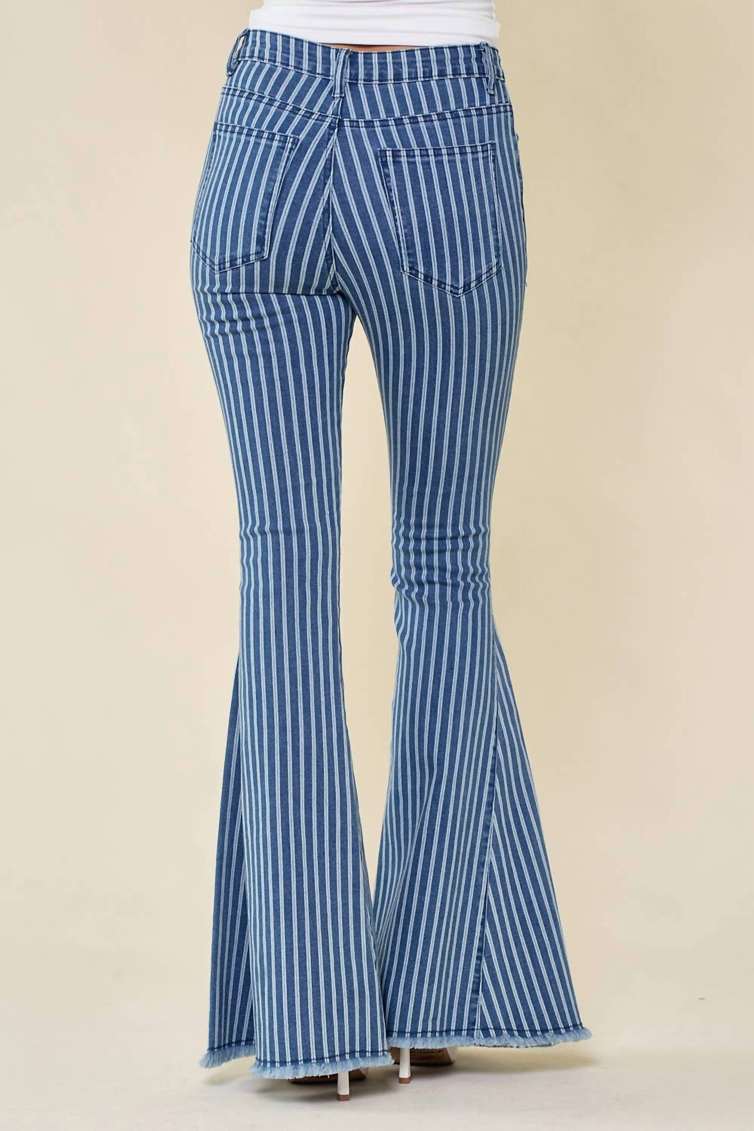 Wisteria Lane - Striped Stretchy Bellbottom Jeans