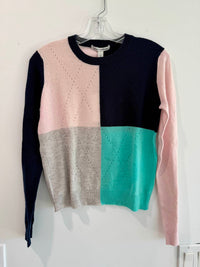 Autumn Cashmere Women's Colorblock Argyle Cashmere Sweater in navy multi - women's sweater - alternate view